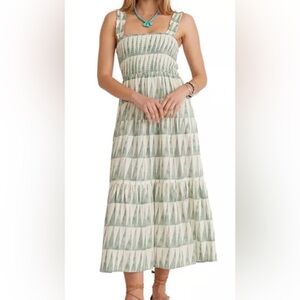 Marine Layer Green and White Geometric Midi Dress